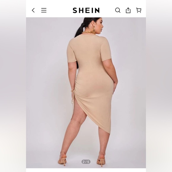 SHEIN Tan Asymmetrical Bodycon Dress with Slit - Picture 2 of 7